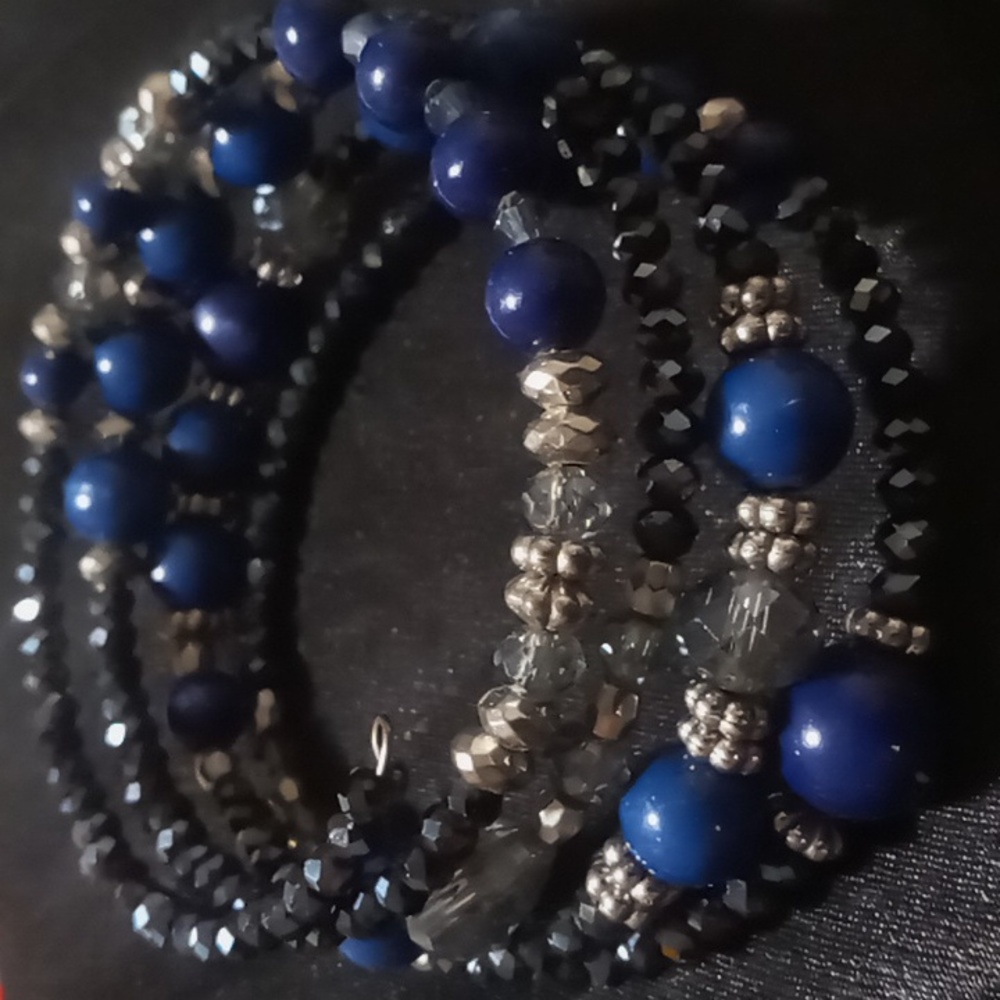 Cobalt blue & silver wrap bracelet.